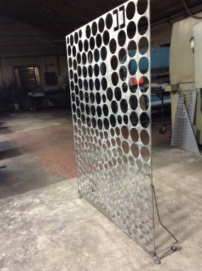 Movable partition panel,
repurposed iron steel