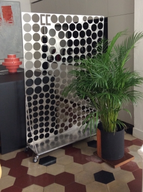 Movable partition panel,
repurposed iron steel