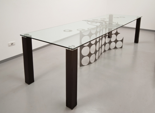 Crystal, iron and steel, legs of table in leather - 90x300x75,30 cm