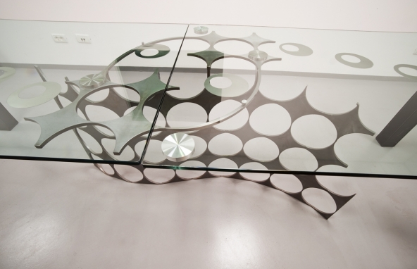 Crystal, iron and steel, legs of table in leather - 90x300x75,30 cm