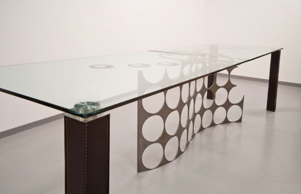 Crystal, iron and steel, legs of table in leather - 90x300x75,30 cm